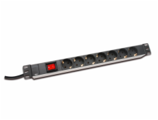 DIGITUS 19 "PDU, 1U hliník, SCHUKO -&gt; 7x CEE 7/4, vypínač