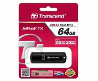 TRANSCEND USB Flash Disk JetFlash®700, 64GB, USB 3.0, Bla...