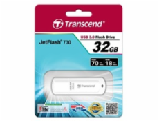 TRANSCEND USB Flash Disk JetFlash®730, 32GB, USB 3.0, White (R/W 70/18 MB/s)