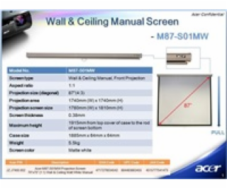 Acer M90-W01MG Projection Screen 90'' (16:9) Wall & Ceili...