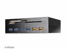 AKASA Čtečka karet Interconnect EX do 5.25”, 5-slotová, 4x USB 3.0, 2x nabíjecí port USB, E-SATA, černý hliník