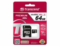 TRANSCEND Micro SDXC Class 10 UHS-I 400x, 64GB (Premium, R85, W35MB/s) + adaptér