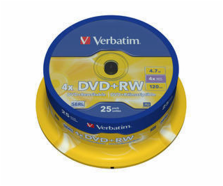 1x25 Verbatim DVD+RW 4,7GB 4x Speed, matt silver