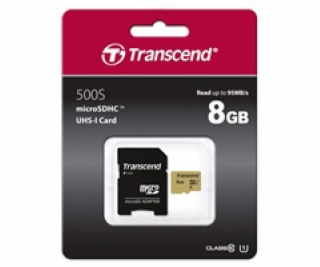 Transcend microSDHC 500S     8GB Class 10 UHS-I U1 + SD a...