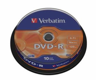 1x10 Verbatim DVD-R 4,7GB 16x Speed, matne stribr.Cakebox