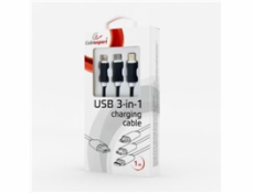 GEMBIRD Kabel CABLEXPERT USB A Male / Micro B + Type-C + Lightning, 1m, opletený, čierny, blister