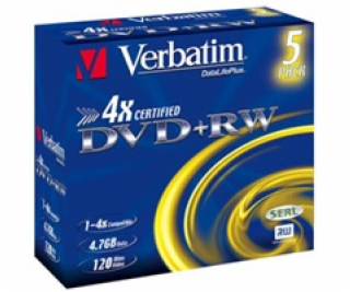 Disk DVD+RW VERBATIM 4,7GB, 4x, jewel box, 5ks