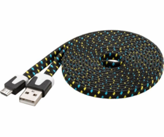 Kabel micro USB 2.0, A-B 2 m, plochý textilní kabel, čern...