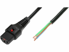 Kabel zasilający do zarobienia blokada blokada IEC LOCK 3x1mm2 OPEN/C13 prosty M/Ż 2m czarny