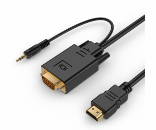 Gembird kabel HDMI - VGA+ mini Jack, 3m, černá