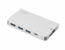 Digitus Cestovní dokovací stanice USB-C Multiport, 6 portů 4K, HDMI, 1x USB-C, 2x čtečka karet USB3.0,2x