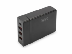 Digitus 4-portová USB nabíječka, 72 W, 1xUSB-C (PD), 5,9,15,20V / 3A, 3x USB-A 5V / 2,4A, černá