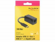 Delock Adaptér Super Speed USB (USB 3.1 Gen 1) s USB Type-C™ samec > Gigabit LAN 10/100/1000 Mbps kompaktní černý