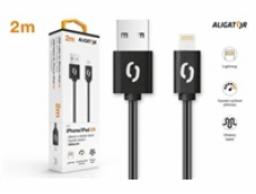 Aligator datový a nabíjecí kabel, konektor Lightning, 2A, 2m, černá