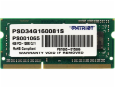 Pamäť pre notebook Patriot Signature, SODIMM, DDR3, 4 GB, 1600 MHz, CL11 (PSD34G160081S)