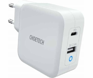 CHOETECH WALL CHARGER 2 x USB GAN 65W WHITE PD8002