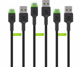 GREENCELL 3x Cable GC Ray USB-C 120cm green LED backlight...