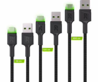 GREENCELL 3x Cable GC Ray USB-C 30cm 120cm 200cm green LE...