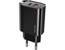 Usams nabíjačka USAMS Load. sieť. 1xUSB-C + 1xUSB T35 20W (len hlava) PD3.0 + QC3.0 Rýchle nabíjanie čierna / čierna CC121TC02 (US-CC121)