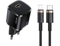 Usams nabíjačka USAMS Load. sieť. 1xUSB-C T36 mini 20W + USB-C-Lightning kábel čierny/čierny PD3.0 Fast Charging XFKXLOGTL01 (US-CC124 + US-SJ484)