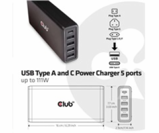 Club3D Nabíječka USB Typ A a C, 5 portů, 111 W