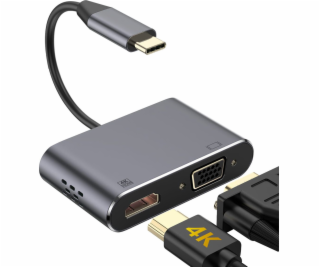 PLATINET adaptér USB-C na HDMI a VGA, 4K 30Hz