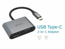 AKASA adaptér USB-C 2-in-1 (single or dual display output, HDMI & VGA)