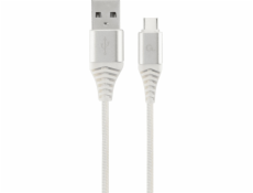 GEMBIRD Kabel CABLEXPERT USB 2.0 AM na Type-C kabel (AM/CM), 2m, opletený, bílo-strříbrný, blister, PREMIUM QUALITY