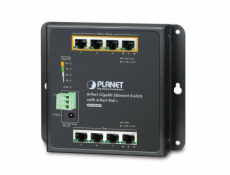 PLANET průmyslový plochý switch 8x 1Gb, 4xPoE 30/120W, dual 48-56VDC, IP30, -40/75st, fanless