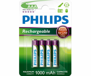 Philips dobíjecí baterie AAA 1000mAh, NiMH - 4ks