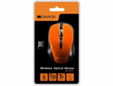 CANYON myš optická bezdrátová CMSW1, nastavitelné rozlišení 800/1000/1200 dpi, 4 tl, USB nano reciever, oranžová