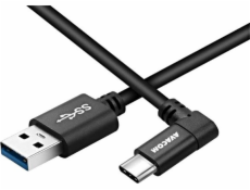 Datový a nabíjecí kabel USB - USB Type-C, 100cm, konektor v úhlu 90°, černý