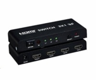 PremiumCord HDMI switch 3:1 kovový, dálkové ovl.