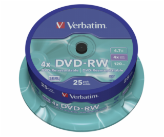 1x25 Verbatim DVD-RW 4,7GB 4x Speed, matt silver