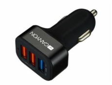 CANYON auto nabíječka C-07, 1xUSB-A Quick Charge QC3.0 + 2xUSB-A, vstup 12-24V, výstup USB/5V-2.1A+QC3.0/5V-2.4A&9V-2A