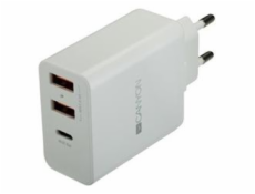 CANYON Nabíjčka do sítě H-08, Power delivery - 1x USB-C (Quick charge), 2xUSB A, bílá