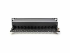 DIGITUS CAT 6A Patch Panel, stíněný, 12-portové pole se štítkem, 1U, 10  montáž do stojanu, černá RAL 9005