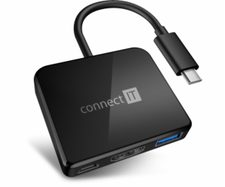 CONNECT IT USB-C hub, 3v1 (USB-C,USB-A,HDMI), externí, ČERNÝ