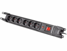 Listwa przeciwprzepięciowa rack 19cali M6 1,5m 6x230v czarna M6/15/R/CZ/IEC