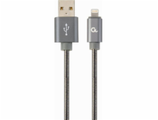 Gembird nabíjecí kabel Lightning 8-pin (M) na USB 2.0 (M), prémiový, metalicky opletený, 1 m, šedý