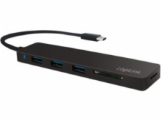 USB HUB LogiLink USB-C 3.1, 3-port, se čtečkou karet, Ultra Slim, černá