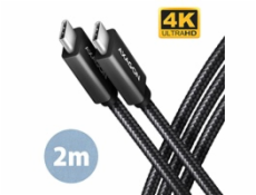 AXAGON BUCM32-CM20AB, SPEED+ kabel USB-C <-> USB-C, 2m, USB 3.2 Gen 2, PD 100W 5A, 4k HD, ALU, oplet, černý