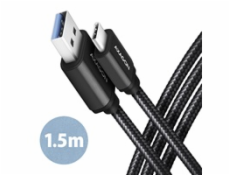 AXAGON datový a nabíjecí kabel USB-A na USB-C / USB 3.2 Gen1 / 3A / ALU / oplet / 1,5m / černý