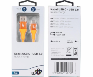 TB USB 3.0/USB-C 2m premium 3A oranžový