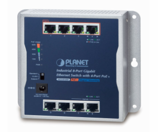 PLANET průmyslový plochý switch 8x 1Gb, 4x PoE 30/60W, 48...