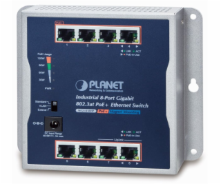 PLANET průmyslový plochý switch 8x 1Gb, 8x PoE 30/120W, 4...