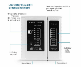 Tester UTP WS468WH,  RJ45, RJ11, STP, Cat5e, Cat7, bílý