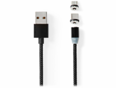 NEDIS USB 2.0 kabel/ USB-A Zástrčka - USB micro-B zástrčka/USB-C zástrčka/ nepřenáší data/ magnet konektory/ černý/ 2 m