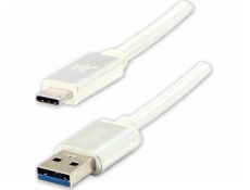 Logo kábla USB Kábel USB (3.2 Gen 1), USB A M-USB CM, 2 m, 5 Gb/s, 5 V/3 A, biely, logo, krabička, nylonové opletenie, hliníkový kryt konektora