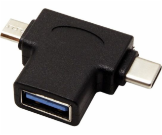 Adaptér USB microUSB - USB + USB-C Czarny